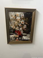 Full front view of framed floral painting by Morris Katz