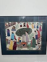 Full view of framed and matted John Lim artwork showing colorful scene with multiple figures around central park area