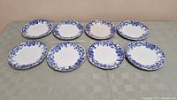 Eight antique plates arranged in two rows showing overall condition and quantity.