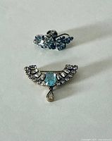 Brooch and earrings arranged together showing full items