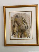 Photo of framed nude figure painting in gold-tone frame, showing the full artwork and frame.