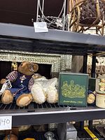 Shelf display with Boyd’s Bears, Snowbabies box, and candle.