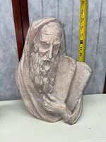 Front view of Moses sculpture bust with stone tablets, measuring approx 16 inches tall