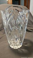 Front view of clear cut crystal vase showing pattern and height