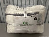 Photo of sealed package containing Modern Threads Solucell 6-piece towel set labeled with product details and sustainable features.