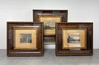Three framed antique lithographs arranged together, showing overall size and framing style