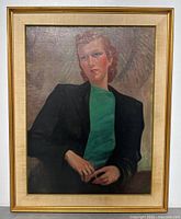 Full front view of framed painting showing overall condition and frame