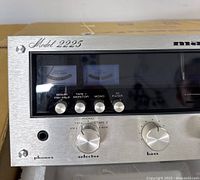 Front view of Marantz Model 2225 silver faceplate, analog meters, control knobs