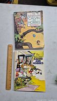 Front covers of two Calvin and Hobbes books with a wooden ruler beside them for scale.