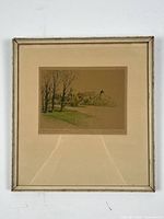 Full front image of the framed lithograph "Castle from the Brocas, Windsor" by Marjorie C. Bates, showing artwork, matte and simple white frame.