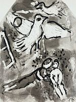 Close-up of full lithograph showing composition of birds and figures.