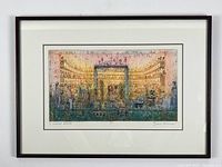 Frontal view of the framed colour etching showing full composition