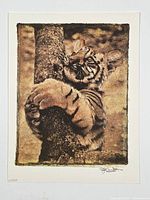 Close-up of the signed limited edition art print showing the tiger cub, signature, and edition number.
