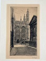 Close-up of the etched image showing King's Chapel and surrounding architecture.