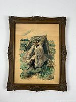 Full view of framed watercolor showing composition and frame design