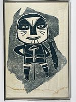 Full view of framed lithograph hanging on wall