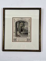 Framed engraving of a Shakespearean actor identified as Mr. E. Ecclestone as Launcelot Gobbo, featuring hand-coloring and an ornate border.