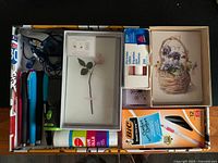 Top-down view showing all office supplies in the lot