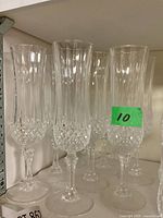 Group of crystal champagne flutes front view