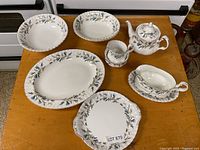 Group shot of all seven Royal Albert Brigadoon serving pieces