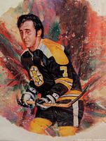 Close-up of the Phil Esposito picture showing his hockey uniform and number 7.