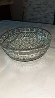 Side view of the crystal bowl showing diamond cut pattern and 8-inch diameter size