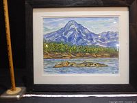 Framed watercolor showing full artwork with measuring tape for scale