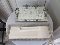 Top view showing both mirror trays, illustrating sizes, frames and handle detail