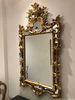 Full front view of the mirror hanging on the wall showing overall shape, size, and frame design