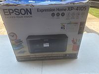 Front of Epson Expression Home XP-4105 box showing product image and features