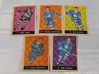 All five 1961-62 Parkhurst Toronto Maple Leafs cards laid out