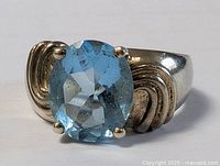 Front view showing gemstone, prongs, band details