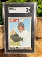 Front image of 1970 Topps Willie Mays baseball card graded 3 by SGC, showing player in Giants uniform with bat.