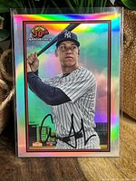 Front view of Aaron Judge Bowman 30th Anniversary refractor baseball card with autograph.