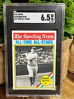 Front view of 1976 Topps Babe Ruth baseball card #345 graded 6.5 EX+ by SGC in protective slab.