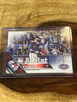 Front of Jose Bautista 2016 Topps Opening Day baseball card showing player mid bat flip in Blue Jays uniform with relevant logos and card details.