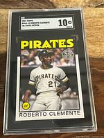Front image of the Roberto Clemente baseball card graded SGC 10 Gem Mint