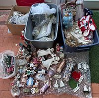 Overall lot with totes, box and laid-out decorations