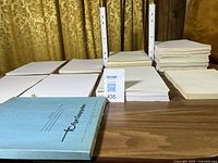 Overall view showing eight paper stacks and Fry Corporations box