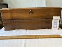 Closed wood flatware chest front view