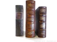 Three vintage style book safes standing upright showing detailed spines with titles and embossed designs.
