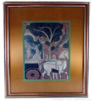 Frontal view of the framed Persian art print showing the horse, tree, and architectural art detail.