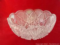 Side view of Mikasa crystal bowl showing scalloped edge and intricate cut pattern