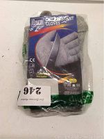 Photo of Epica cut resistant gloves in original packaging, showing branding and cut resistance feature.