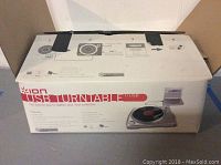 Box of ION USB Turntable showing brand, model and basic instructions
