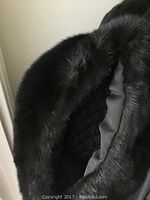 Close-up of mink fur collar showing texture and quality of fur fur.