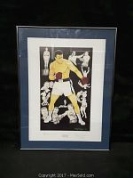 Full view of the framed painting featuring Muhammad Ali and smaller sketches of boxing scenes.