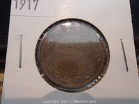Reverse side of the 1917 Canadian large penny showing denomination and year within wreath.