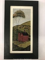 Full view of the framed print showing the barn and landscape, signed by Warren Kimble.