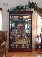 Full frontal view of cabinet filled with collectibles